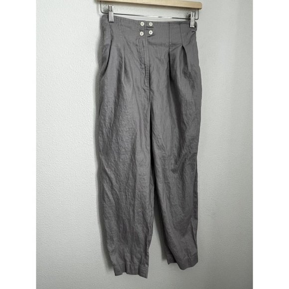 Vintage Chaus Linen High Waist Pleated Neutral Trouser Pants Gray 90s Size 10P - Picture 1 of 8